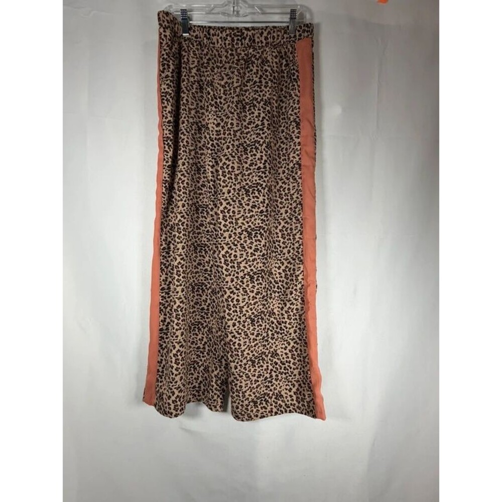 BB Dakota Leopard Print Wide Leg Pants Large Coral Side Stripe